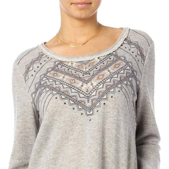 MISS ME  Sweater  Top  long sleeves  mixed fabrics  floral - SIZE LARGE - Picture 10 of 12